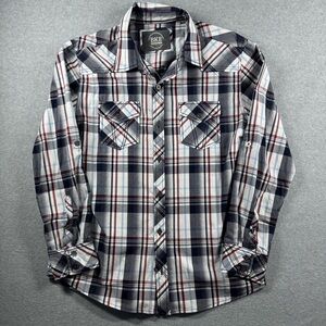 BKE Standard Fit Gray‎ Black Plaid Roll Tab Sleeve Western Button Up Shirt SZ XL